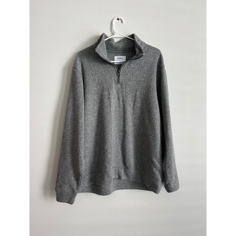 Old Navy Mens Quarter Zip Pullover Sweater Heather Gray Fleece Lined Large